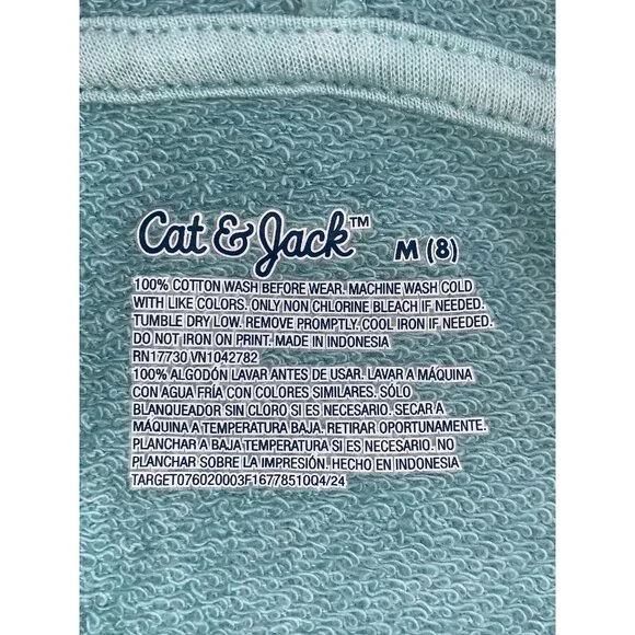 Cat & Jack Boys Light Teal Hoodie 100% Cotton Pullover Kangaroo Pocket Medium - Picture 6 of 6